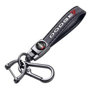 🆕 Dodge Genuine Black Leather Car Keychain Key Chain Fob Ring Holder Acc…